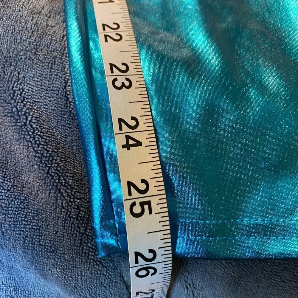 Teal metallic leggings dance pants hi rise waisted teen 14/16 or adult small